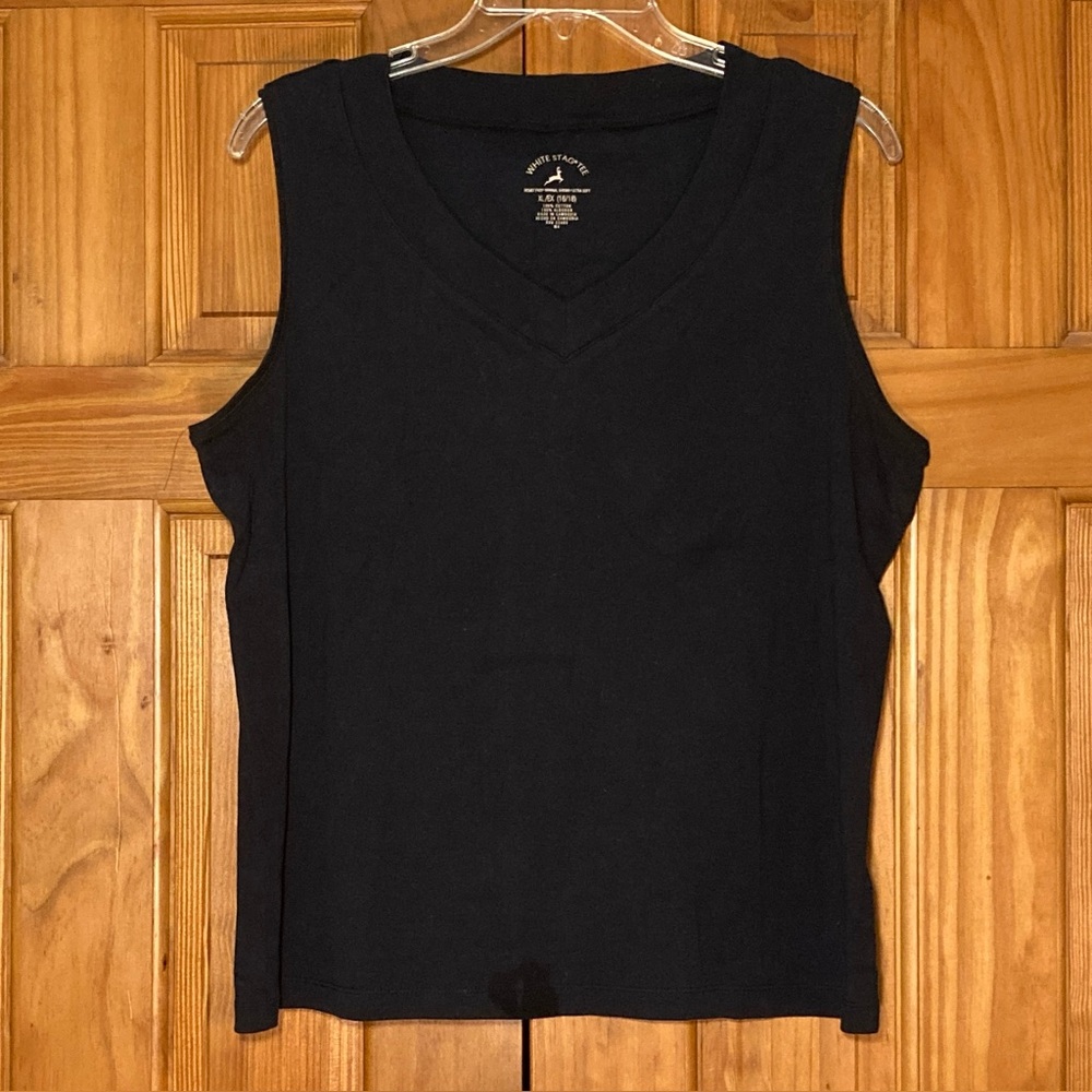 NWOT White Stag Vintage 90s Top V Neck Sleeveless Blouse Black Size XL